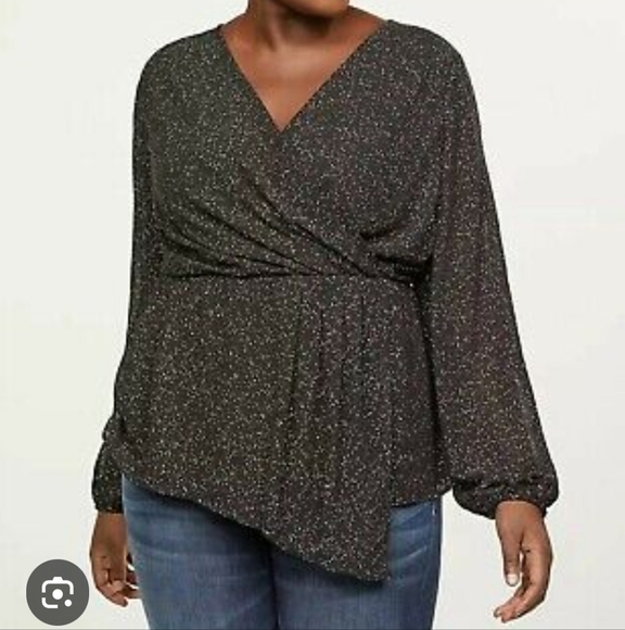 🍂🍁Lane Bryant NWOT Black Draped Foil-Print Faux-Wrap Top Plus Size 20 - Picture 1 of 5